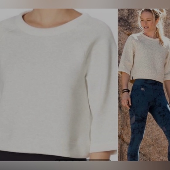 NEW BALANCE Cropped  reversible white gray heather short sleeve Sweatshirt MED - Picture 9 of 11